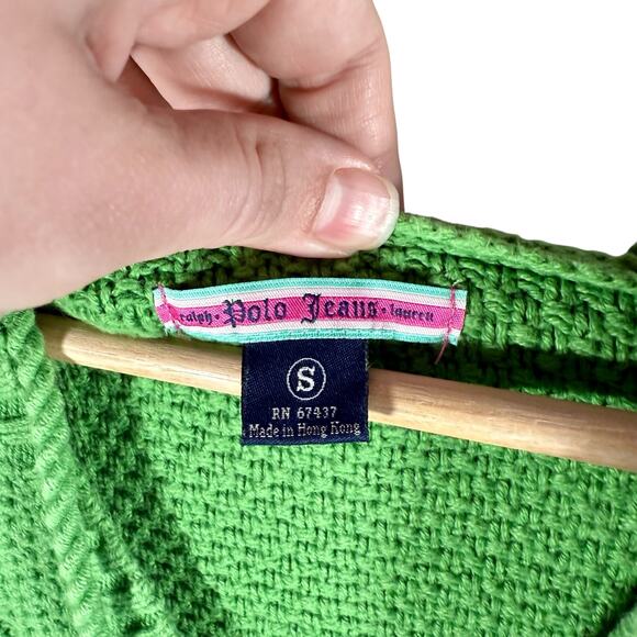 Ralph Lauren Polo Jeans Women's Small Green Cotton Cable Knit Sweater Hoodie - Picture 3 of 12